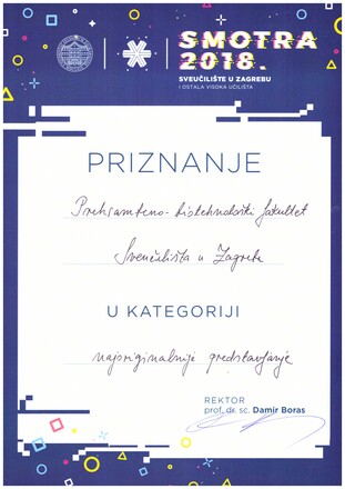 Na 23. Smotri Sveučilišta u Zagrebu PBF osvojio priznanje