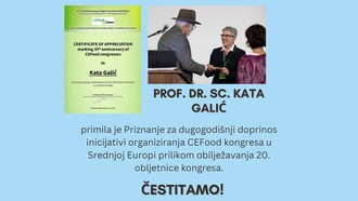 Dodijeljeno priznanje prof. dr. sc. Kati Galić 